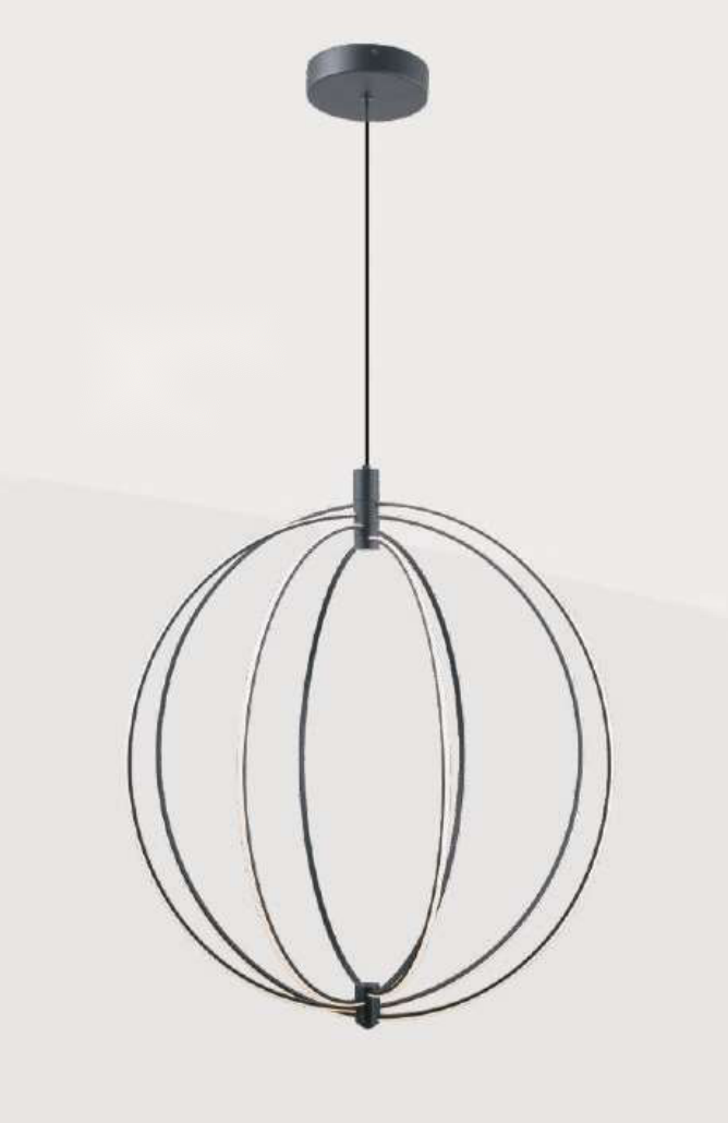 DL12639 Spherical Cage LED Pendant Lamp (Black, D400mm, 30W)