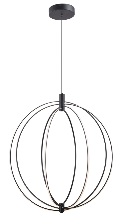DL12641 Spherical Cage LED Ceiling Lamp (Black, D600mm, 30W)