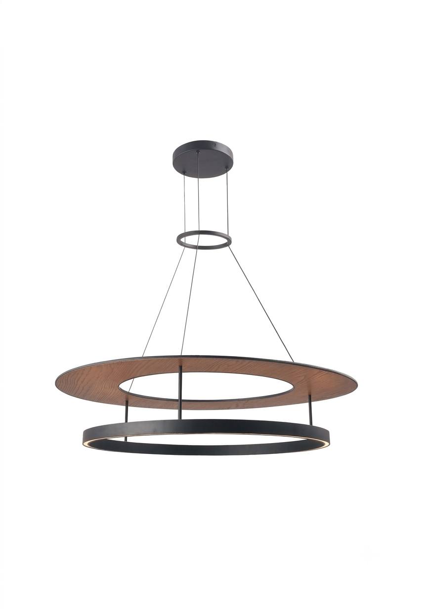 DL12647 Double-Ring LED Pendant Lamp (Black/Wood Grain, Large, 50W)