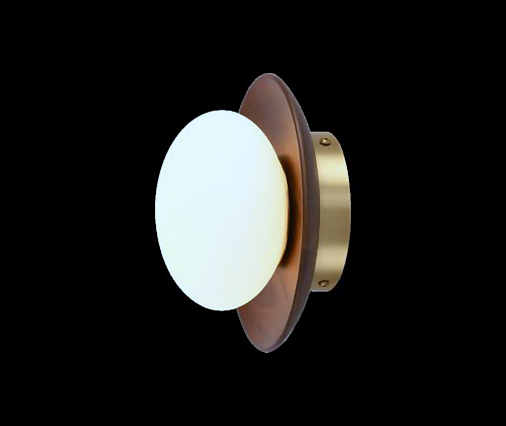 DL12781 Walnut Wood, Glass & Brass Wall Light (D200mm, G9 6W)