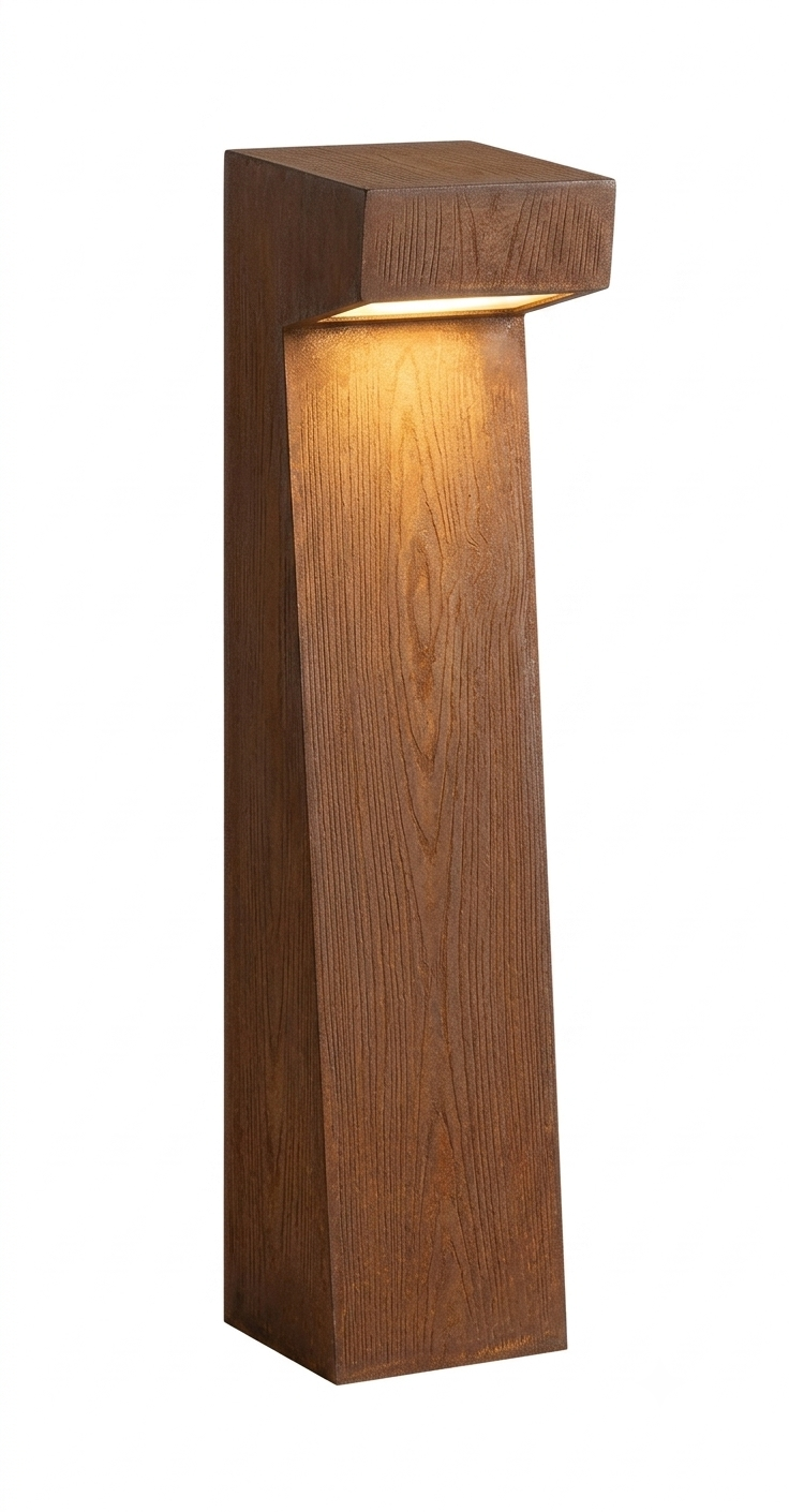 DL13022 Wood-Grain Weathering-Steel Garden Bollard (140x600mm, 10W 3000K)