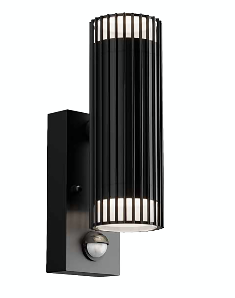 DL13119 Up/Down Ribbed Cylinder Wall Light with PIR Sensor (GU10, IP65)