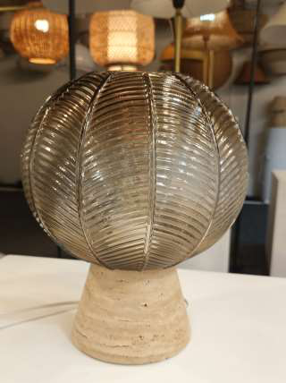DL13930 Glass Table Lamp with Travertine Base (D14×H33cm)