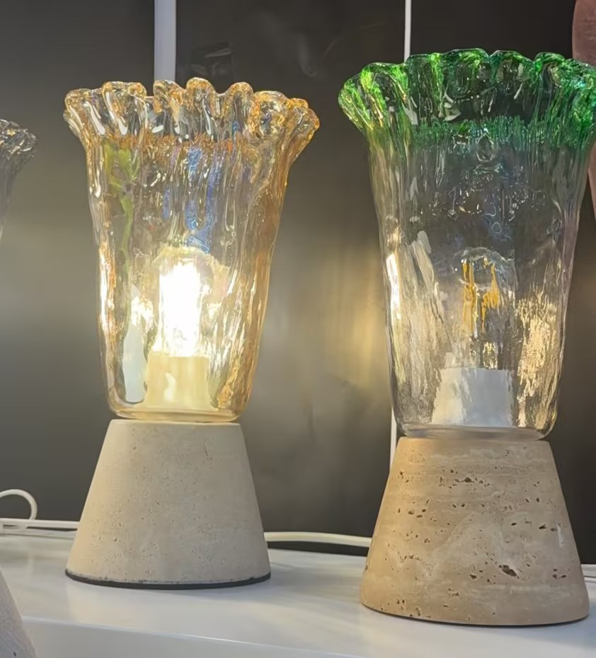 DL13999 Glass Table Lamp with Travertine Base