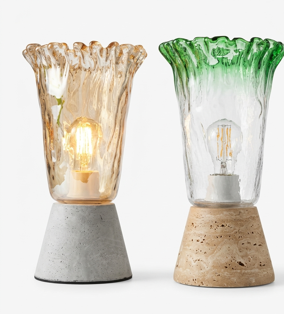 DL13999 Glass Table Lamp with Travertine Base