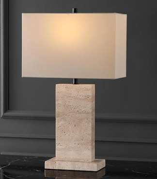 DL14005 Table Lamp, Artificial Travertine + Walnut Wood